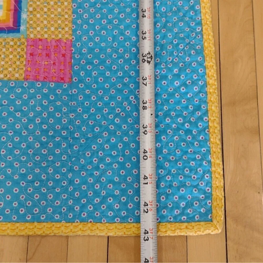 Handmade Care Bears Baby Crib Quilt Lap Blanket Wall Hanger Multi Color 43 X 32